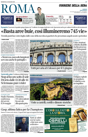 Prima pagina Corriere della Sera (Roma) di oggi - Quotidiano regionale