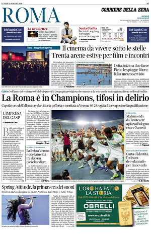 Prima pagina Corriere della Sera (Roma) di oggi - Quotidiano regionale