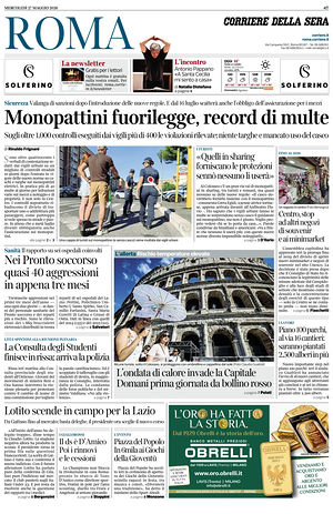 Prima pagina Corriere della Sera (Roma) di oggi - Quotidiano regionale