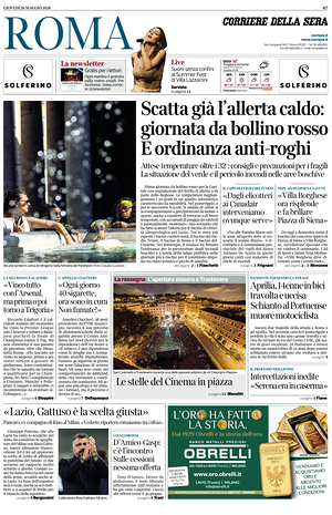 Prima pagina Corriere della Sera (Roma) di oggi - Quotidiano regionale