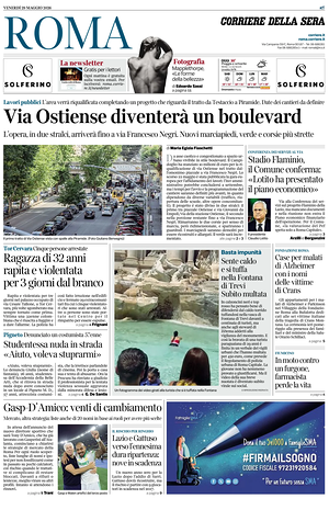 Prima pagina Corriere della Sera (Roma) di oggi - Quotidiano regionale