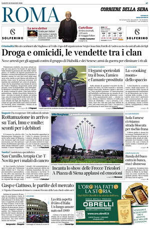 Prima pagina Corriere della Sera (Roma) di oggi - Quotidiano regionale
