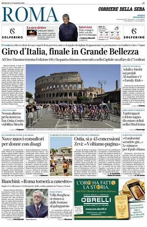 Prima pagina Corriere della Sera (Roma) di oggi - Quotidiano regionale