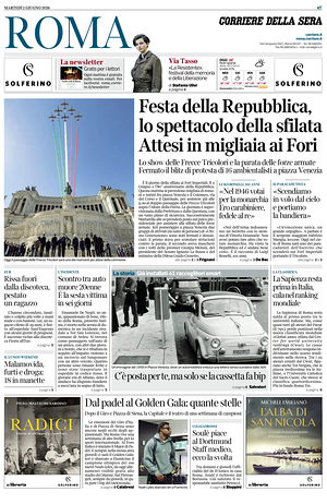 Prima pagina Corriere della Sera (Roma) di oggi - Quotidiano regionale