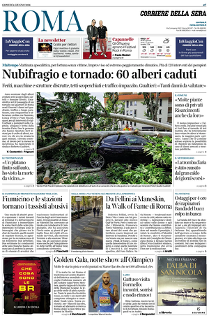 Prima pagina Corriere della Sera (Roma) di oggi - Quotidiano regionale