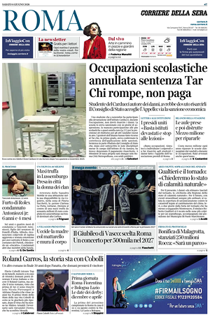 Prima pagina Corriere della Sera (Roma) di oggi - Quotidiano regionale