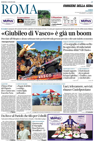 Prima pagina Corriere della Sera (Roma) di oggi - Quotidiano regionale
