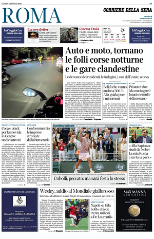 Prima pagina Corriere della Sera (Roma) di oggi - Quotidiano regionale