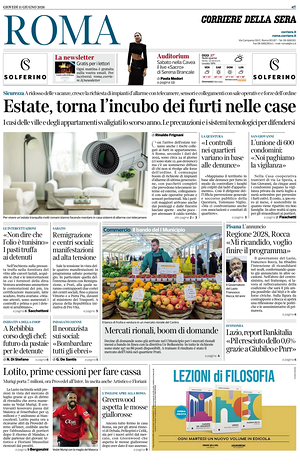 Prima pagina Corriere della Sera (Roma) di oggi - Quotidiano regionale