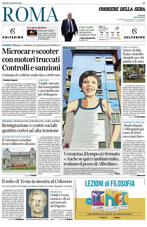 Prima pagina Corriere della Sera (Roma) di oggi - Quotidiano regionale