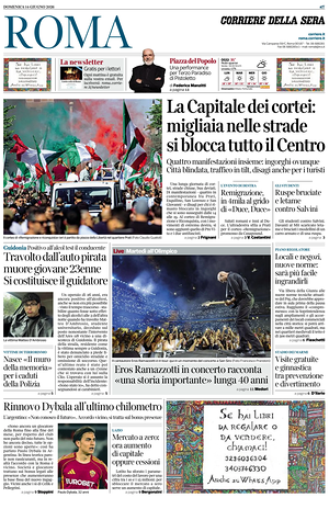 Prima pagina Corriere della Sera (Roma) di oggi - Quotidiano regionale