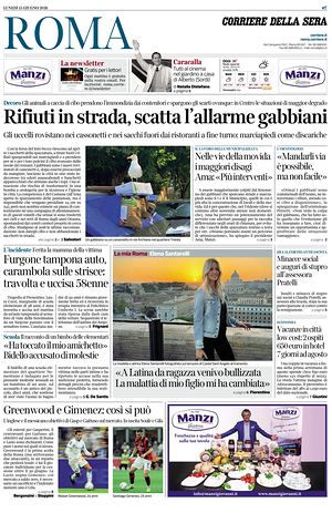 Prima pagina Corriere della Sera (Roma) di oggi - Quotidiano regionale