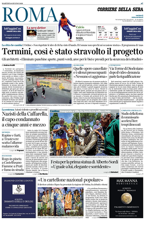 Prima pagina Corriere della Sera (Roma) di oggi - Quotidiano regionale