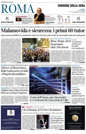 Prima pagina Corriere della Sera (Roma) di oggi - Quotidiano regionale