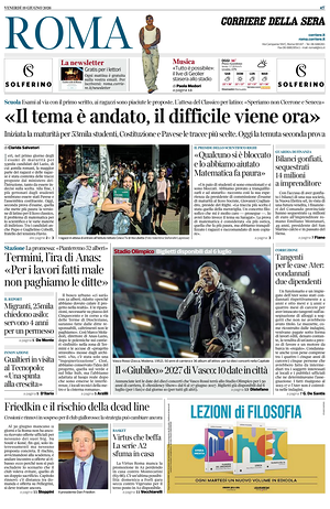 Prima pagina Corriere della Sera (Roma) di oggi - Quotidiano regionale