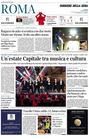 Prima pagina Corriere della Sera (Roma) di oggi - Quotidiano regionale