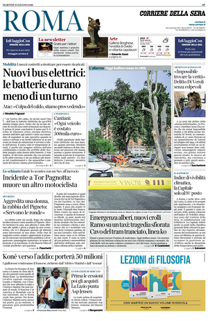 Prima pagina Corriere della Sera (Roma) di oggi - Quotidiano regionale