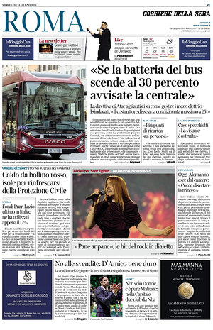 Prima pagina Corriere della Sera (Roma) di oggi - Quotidiano regionale