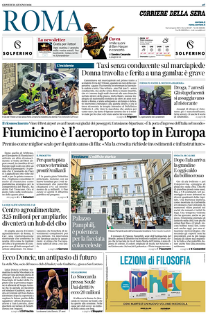 Prima pagina Corriere della Sera (Roma) di oggi - Quotidiano regionale