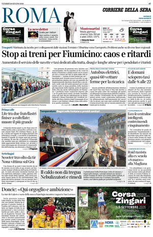 Prima pagina Corriere della Sera (Roma) di oggi - Quotidiano regionale