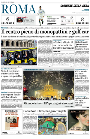 Prima pagina Corriere della Sera (Roma) di oggi - Quotidiano regionale