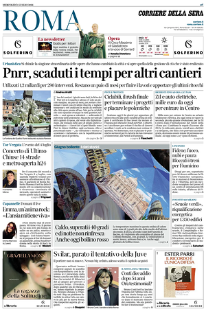 Prima pagina Corriere della Sera (Roma) di oggi - Quotidiano regionale