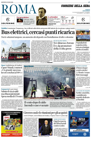 Prima pagina Corriere della Sera (Roma) di oggi - Quotidiano regionale