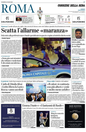 Prima pagina Corriere della Sera (Roma) di oggi - Quotidiano regionale