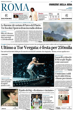 Prima pagina Corriere della Sera (Roma) di oggi - Quotidiano regionale