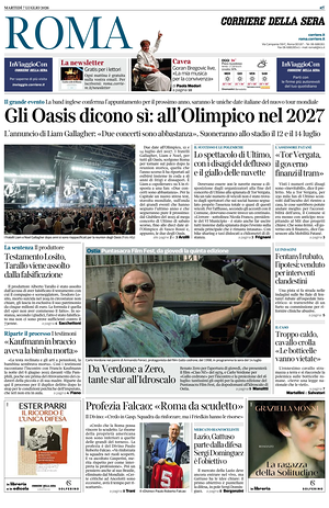 Prima pagina Corriere della Sera (Roma) di oggi - Quotidiano regionale