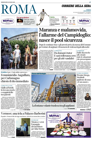 Prima pagina Corriere della Sera (Roma) di oggi - Quotidiano regionale