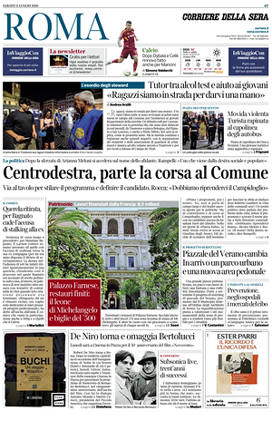 Prima pagina Corriere della Sera (Roma) di oggi - Quotidiano regionale