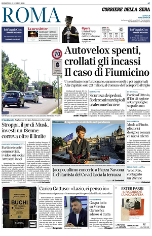 Prima pagina Corriere della Sera (Roma) di oggi - Quotidiano regionale