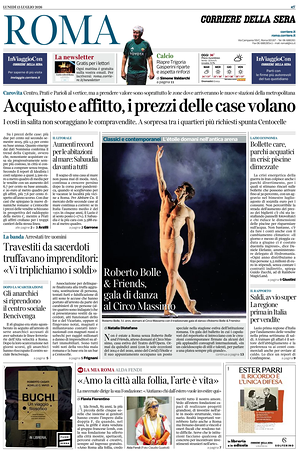 Prima pagina Corriere della Sera (Roma) di oggi - Quotidiano regionale