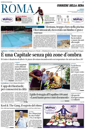Prima pagina Corriere della Sera (Roma) di oggi - Quotidiano regionale