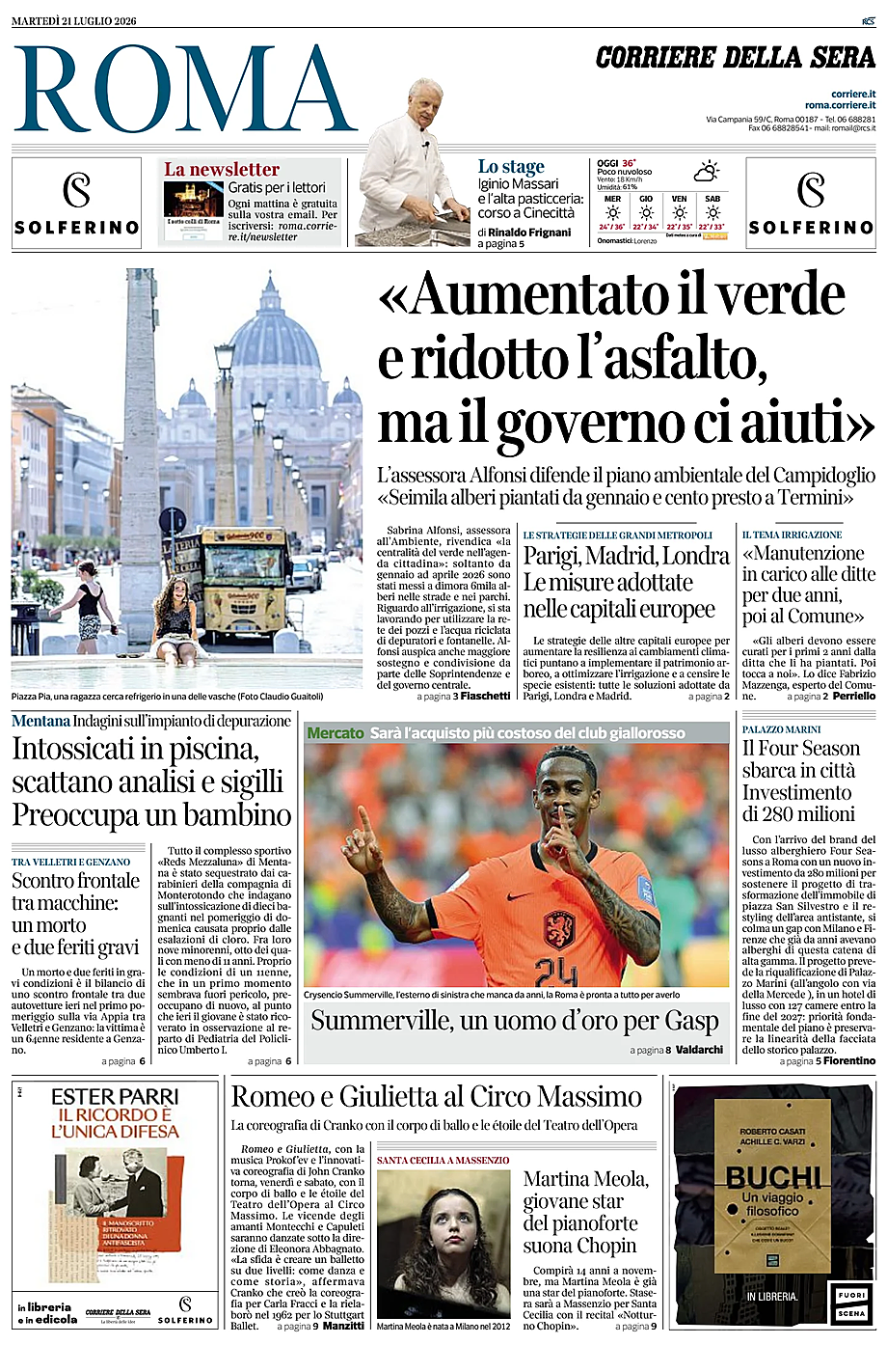 Prima pagina Corriere della Sera (Roma) di oggi - Edicola 21 Luglio 2026