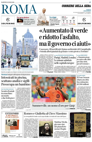 Prima pagina Corriere della Sera (Roma) di oggi - Quotidiano regionale