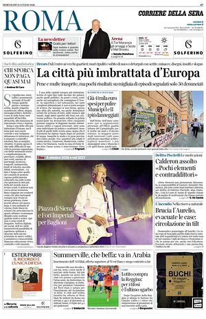 Prima pagina Corriere della Sera (Roma) di oggi - Quotidiano regionale