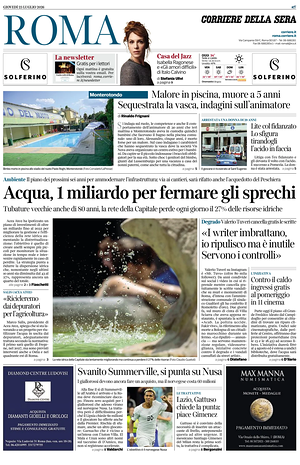 Prima pagina Corriere della Sera (Roma) di oggi - Quotidiano regionale
