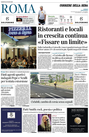 Prima pagina Corriere della Sera (Roma) di oggi - Quotidiano regionale