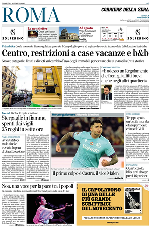 Prima pagina Corriere della Sera (Roma) di oggi - Quotidiano regionale
