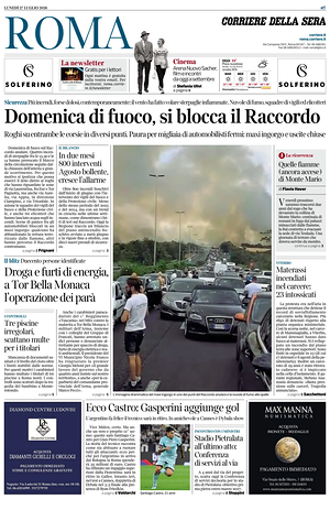 Prima pagina Corriere della Sera (Roma) di oggi - Quotidiano regionale