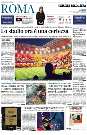 Prima pagina Corriere della Sera (Roma) di oggi - Quotidiano regionale