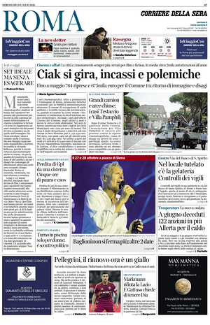 Prima pagina Corriere della Sera (Roma) di oggi - Quotidiano regionale