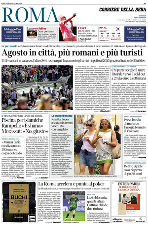 Prima pagina Corriere della Sera (Roma) di oggi - Quotidiano regionale
