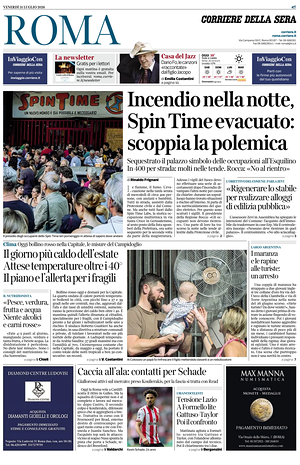 Prima pagina Corriere della Sera (Roma) di oggi - Quotidiano regionale