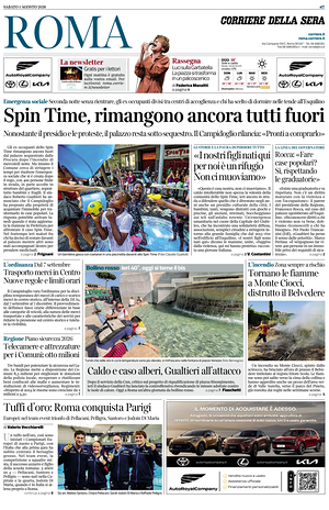 Prima pagina Corriere della Sera (Roma) di oggi - Quotidiano regionale