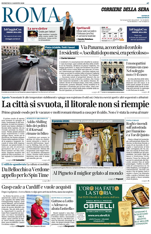 Prima pagina Corriere della Sera (Roma) di oggi - Quotidiano regionale