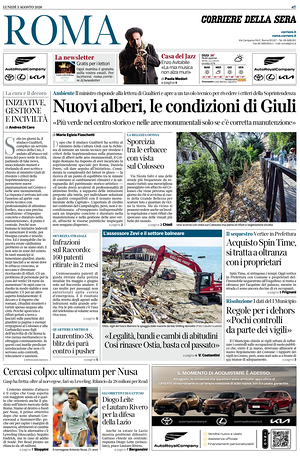 Prima pagina Corriere della Sera (Roma) di oggi - Quotidiano regionale