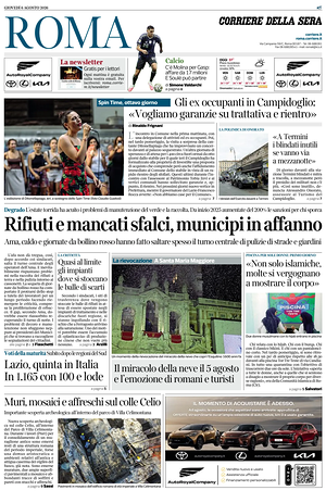 Prima pagina Corriere della Sera (Roma) di oggi - Quotidiano regionale